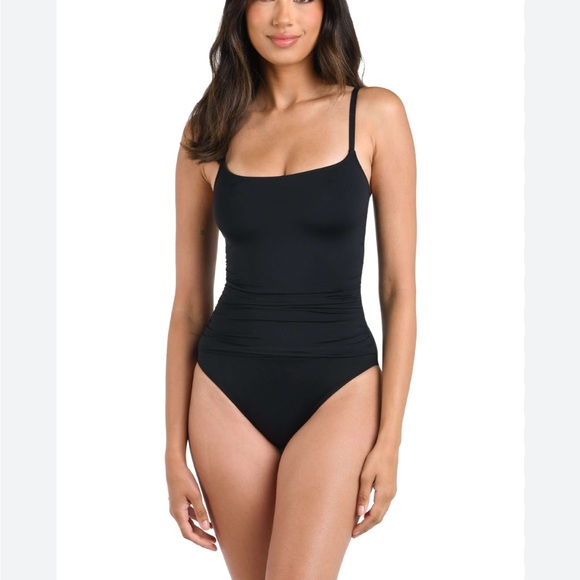 La Blanca Womens Square Neck Black Solid One Piece Bathing Suit, Size Medium - Picture 1 of 5